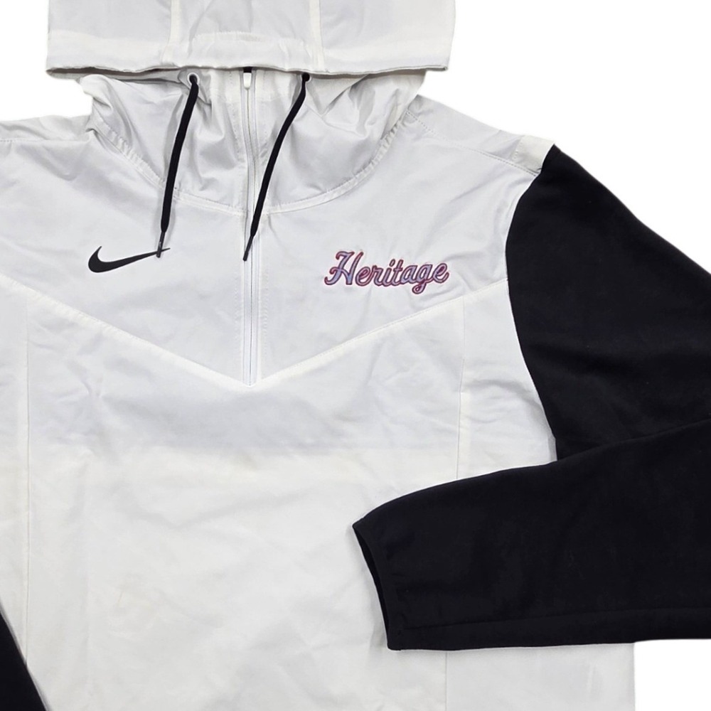 Nike Pregame 1/4 Zip Player Hoodie Jacket Heritage White Black Mens Medium *READ
